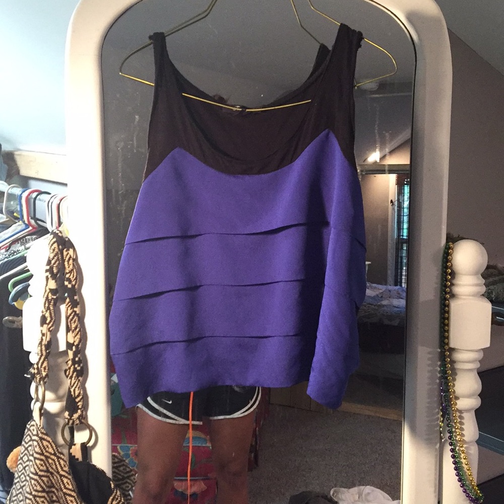 Blue and black ruffle tank top